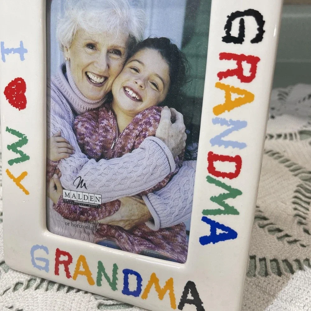 90s Vintage I Love My Grandma Ceramic Picture Frame 4x6 Photo Colorful Malden